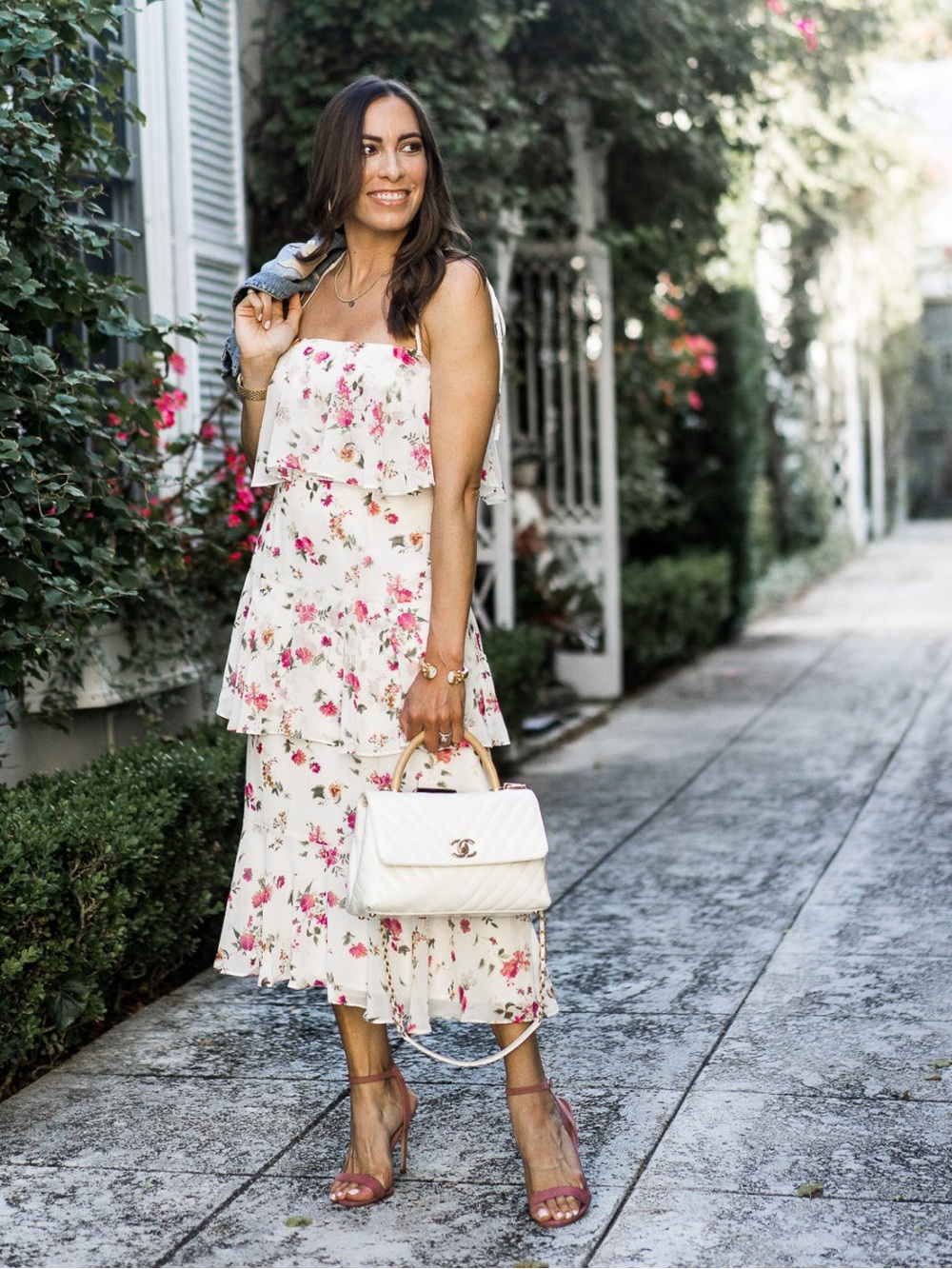 Wayf Imola White Floral Tiered Midi Dress XXL